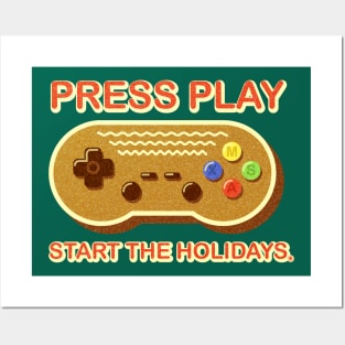 Press Play, Start Holidays - Christmas Video Game Gingerbread Cookie Controller Posters and Art